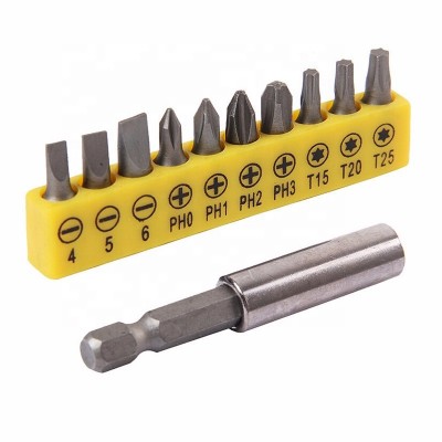 10PCS 1" 1/4" Shank Screwdriver Bit+1PCS 2" 1/4" Hex Magnetic Extension Extend Socket Screw Bits Holder Bar for Cordless Drill